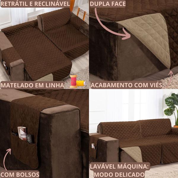 Imagem de Protetor de Sofá Retrátil e Reclinável Dupla Face 2 Módulos Matelado em Linha 1,80m