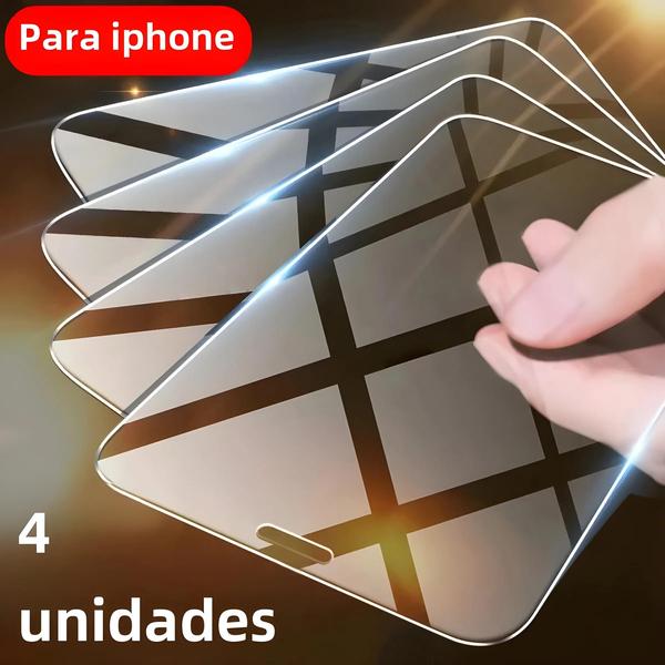 Imagem de Protetor de Tela de Vidro Temperado 4 Peças para iPhone - Compatível com Vários Modelos