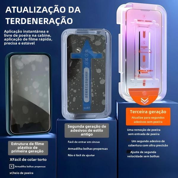 Protetor de Tela para iPhone 14/15/13/11/X/XR/XS Max - Instalação Fácil e Sem Poeira Imagem de Protetor de Tela para iPhone 14/15/13/11/X/XR/XS Max - Instalação Fácil e Sem Poeira