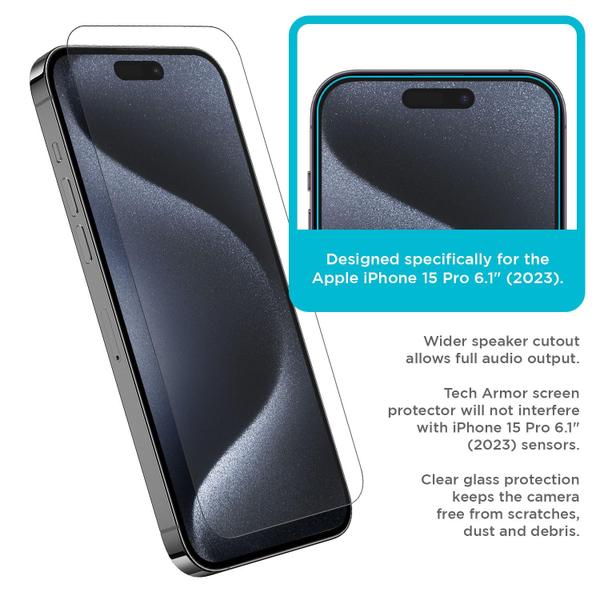 Imagem de Protetor de tela Tech Armor para iPhone 15 Pro de 6,1 polega