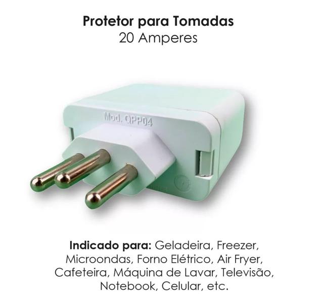 Imagem de Protetor elétrico qualitronix plug tomada 3p 20a 2540w/4400w portátil branco bivolt protector qpp04b raios surto energia 