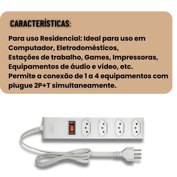 Imagem de Protetor Eletrônico Branco com 4 Tomadas 2p+T 10A/250V com Cabo 1M - Fame