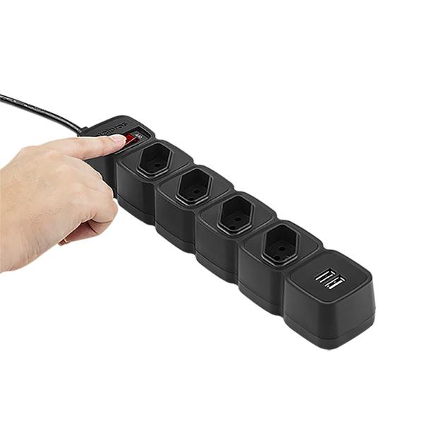 Imagem de Protetor Eletronico Intelbras C/ 4 Tomadas e 2 USB - EPE 204 USB PT