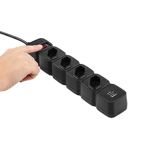 Imagem de Protetor Eletrônico Intelbras EPE 204 USB +, com 4 Tomadas e 2x USB, Bivolt, Preto - 4824207