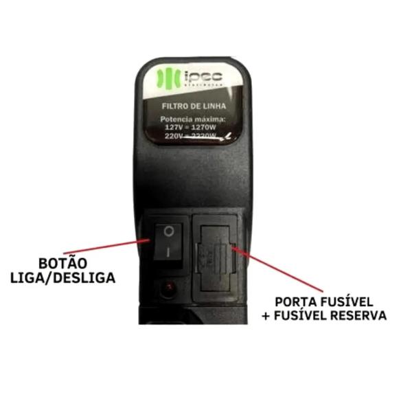 Imagem de Protetor Filtro De Linha Ipec Abs 6 Tomadas Cabo De 1,20 Mts 4111