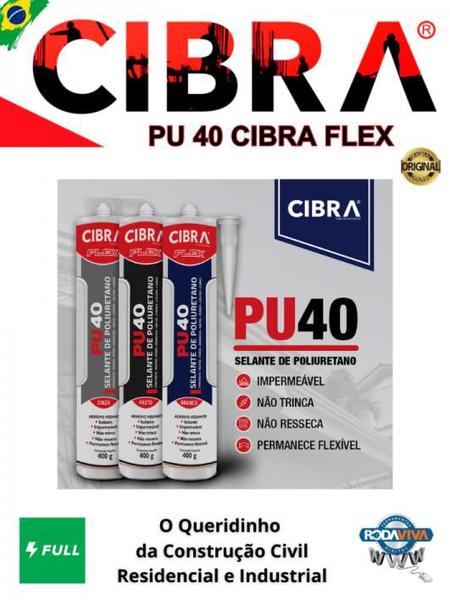 Imagem de Pu 40 Cola Selante De Poliuretano Cibra Flex 400g Kit c/2 unid. Branco / Cinza / Preto