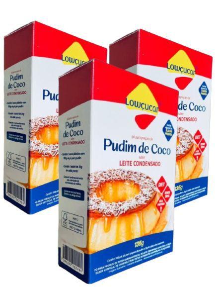 Pudim de Coco Sabor Leite Condensado com Calda Pronta Zero Açúcar Lowçucar contendo 3 caixinhas de 135g cada Imagem de Pudim de Coco Sabor Leite Condensado com Calda Pronta Zero Açúcar Lowçucar contendo 3 caixinhas de 135g cada