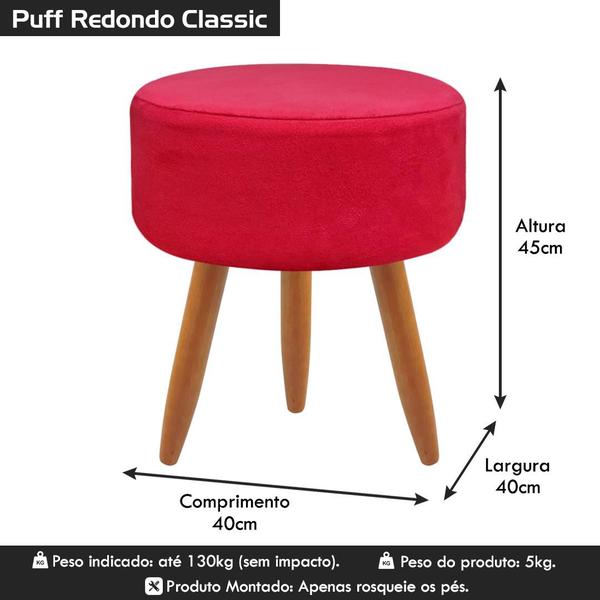 Imagem de Puf Puff Para Sala de Estar Decorativo Redondo Banqueta Suede Diversas Cores