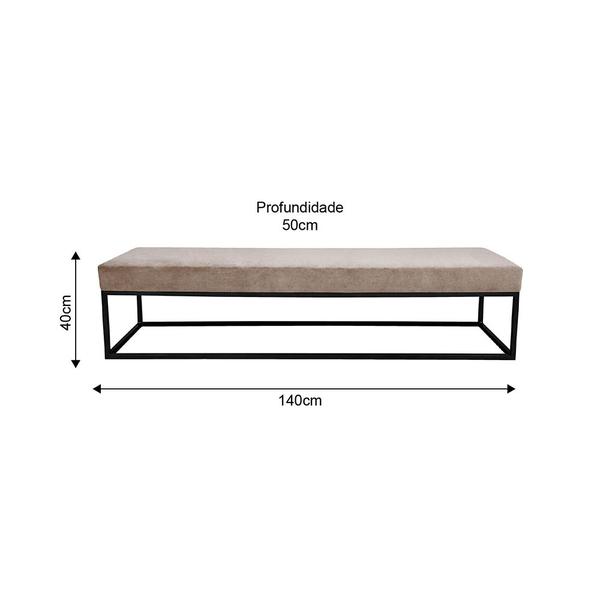 Imagem de Puff 2 Lugares Giulia 140cm SFN Veludo Bege Requadro Preto