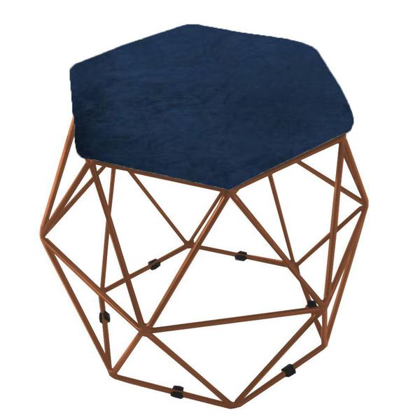 Imagem de Puff Aramado Bronze Assento Hexagonal Suede Azul Marinho - DS Móveis