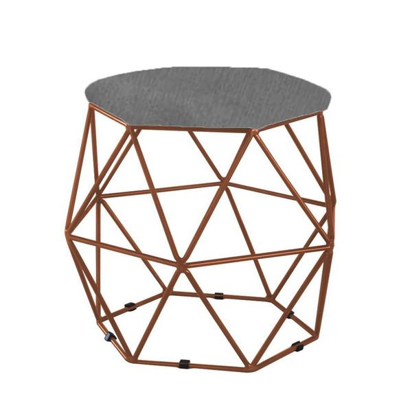 Imagem de Puff Aramado Bronze Assento Hexagonal Suede Cinza- SA Móveis