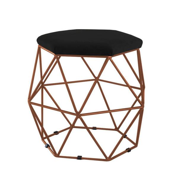 Imagem de Puff Aramado Bronze Assento Hexagonal Suede Preto - DS Móveis