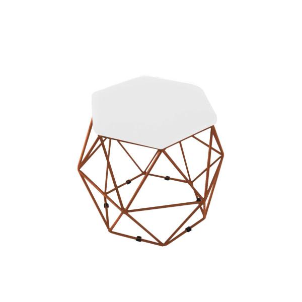 Imagem de Puff Aramado Onix Hexagonal Base Bronze material sintético Branco