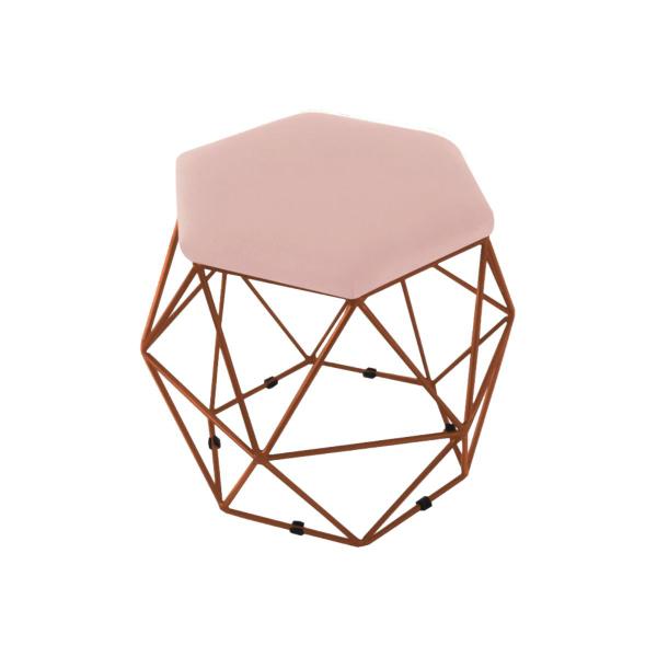 Imagem de Puff Aramado Onix Hexagonal Base Bronze Veludo Rose