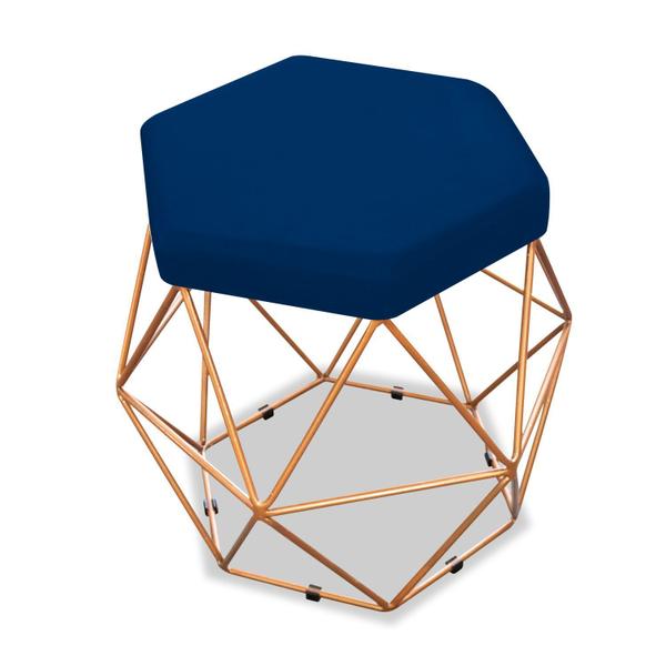 Imagem de Puff Banqueta Banqueta Bruna Decorativo Aramado Hexagono Bronze Suede Azul Marinho - KDAcanto Móveis