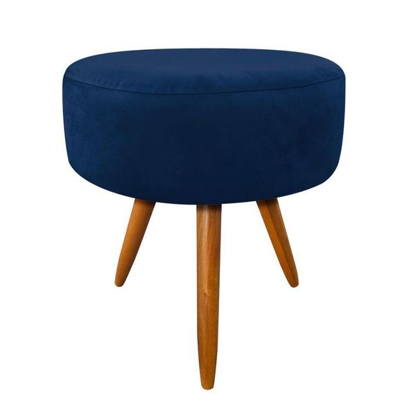 Imagem de Puff Banqueta Berlim Redondo Suede Azul Marinho Pés Castanho - D'Rossi