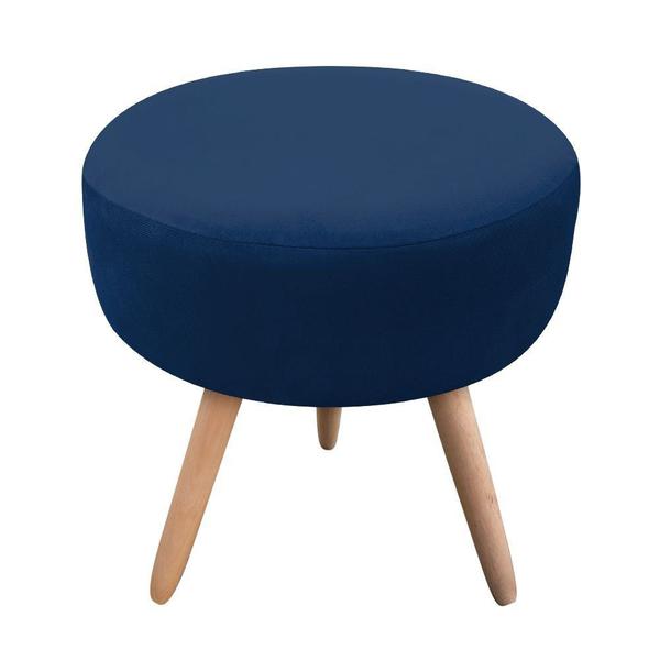 Imagem de Puff Banqueta Berlim Redondo Suede Azul Marinho Pés Natural - D'Rossi