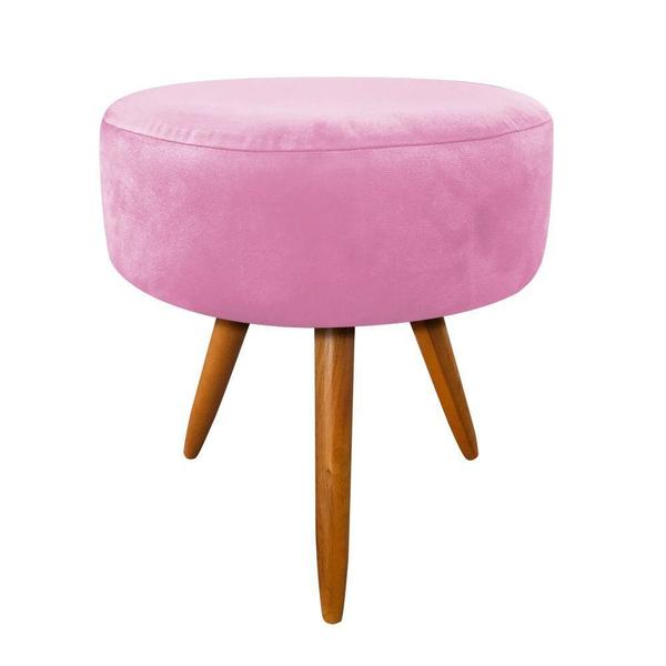 Imagem de Puff Banqueta Berlim Redondo Suede Rosa Bebê Pés Castanho - D'Rossi