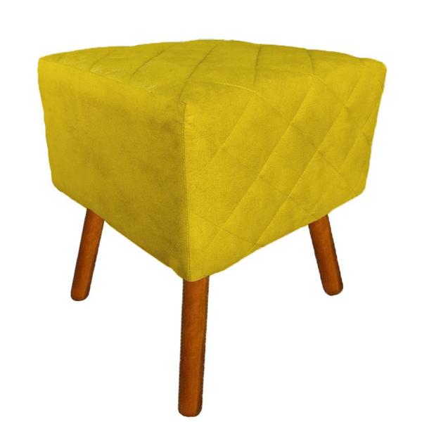 Imagem de Puff Banqueta Decorativo Em Tressê Isabella Pés Palito Suede Amarelo - LM DECOR