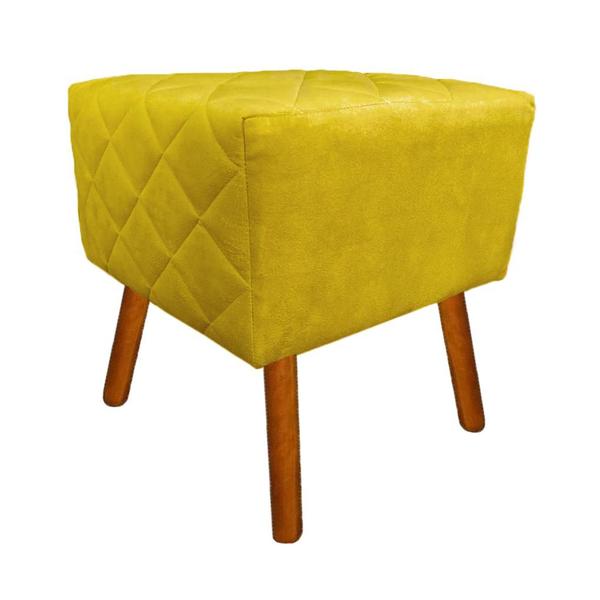 Imagem de Puff Banqueta Decorativo Estofado Para Quarto Closet Isabella Corano Amarelo - LM DECOR