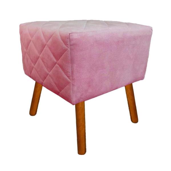 Imagem de Puff Banqueta Decorativo Estofado Para Salão de Beleza Isabella Suede Rosa - LM DECOR