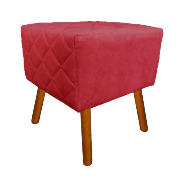 Imagem de Puff Banqueta Decorativo Estofado Para Salão de Beleza Isabella Suede Vermelho - LM DECOR