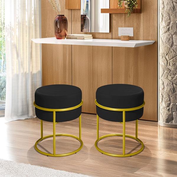 Imagem de Puff Banqueta Decorativo Redondo Base De Ferro Dourado Para Sala Quarto Recepção - Envio em 24Horas