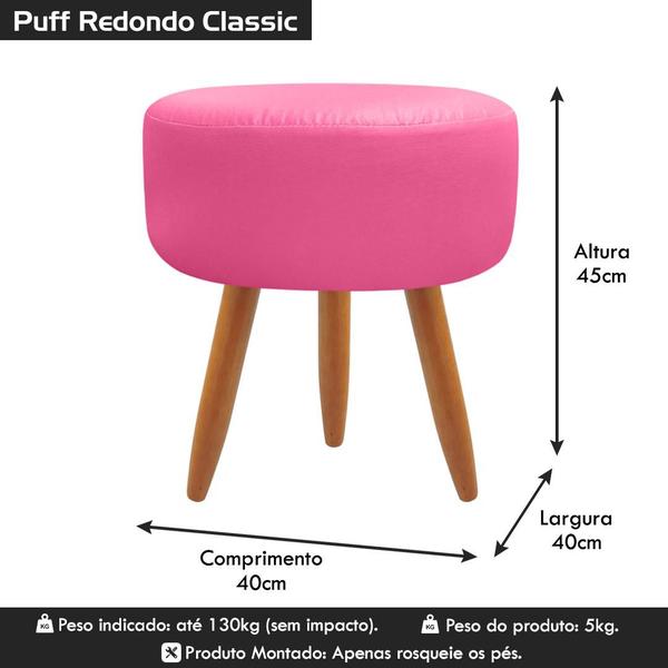 Imagem de Puff Banqueta Decorativo Redondo Para Sala de Estar material sintético Rosa Pink