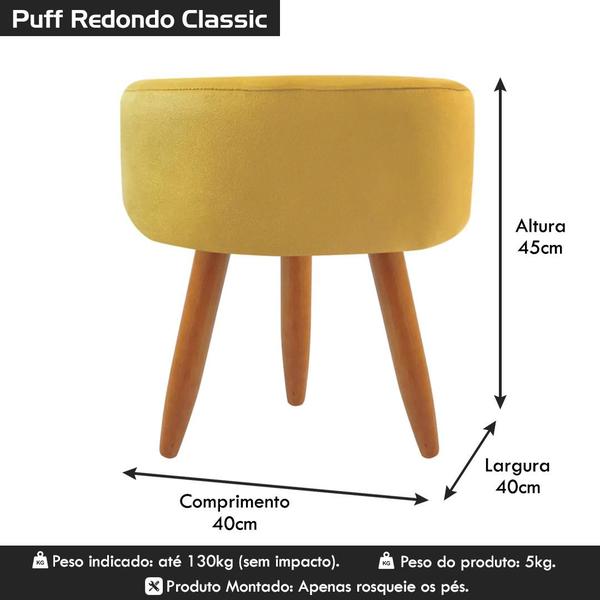 Imagem de Puff Banqueta Decorativo Redondo Para Sala de Estar Suede Amarelo