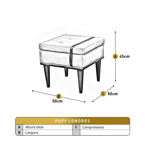 Imagem de Puff Banqueta Londres Luxo Madeira Maciça Castellar Móbile