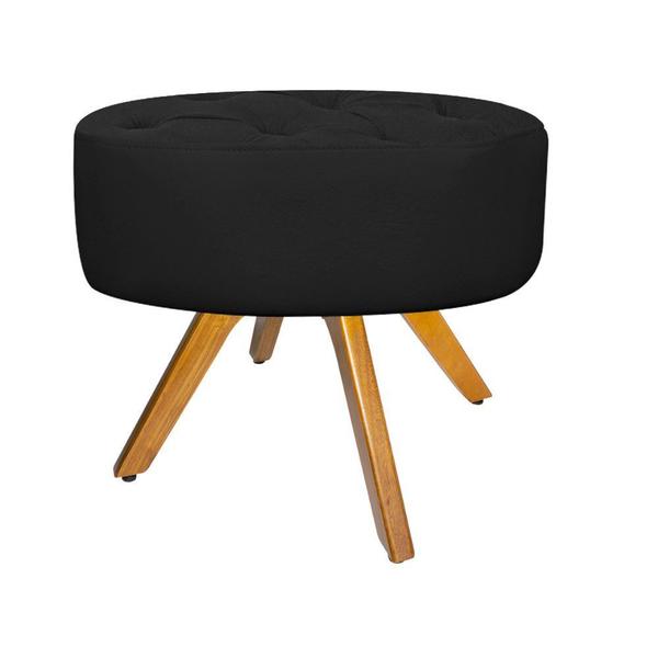 Imagem de Puff Banqueta Nanda Base Giratória de Madeira Suede Preto - KDAcanto Móveis