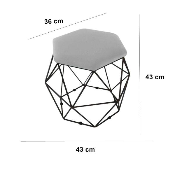 Imagem de Puff Banqueta Onix Aramado Hexagonal Para Sala Quarto Suede Base Preto