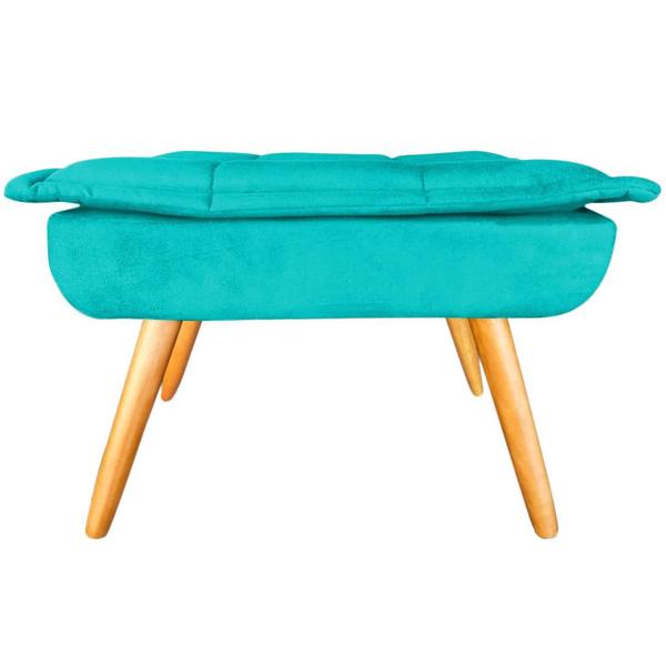 Imagem de Puff Banqueta Opala Suede Azul Tiffany Pés Castanho Decoração Retrô para Sala Quarto