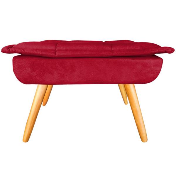 Imagem de Puff Banqueta Opala Suede Vermelho Marsala Pés Castanho Decoração Retrô para Sala Quarto