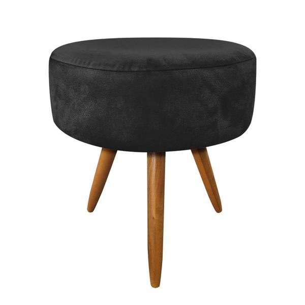 Imagem de Puff Banqueta Redonda Nina Suede Preto Pés Palito Castanho - Pallazio