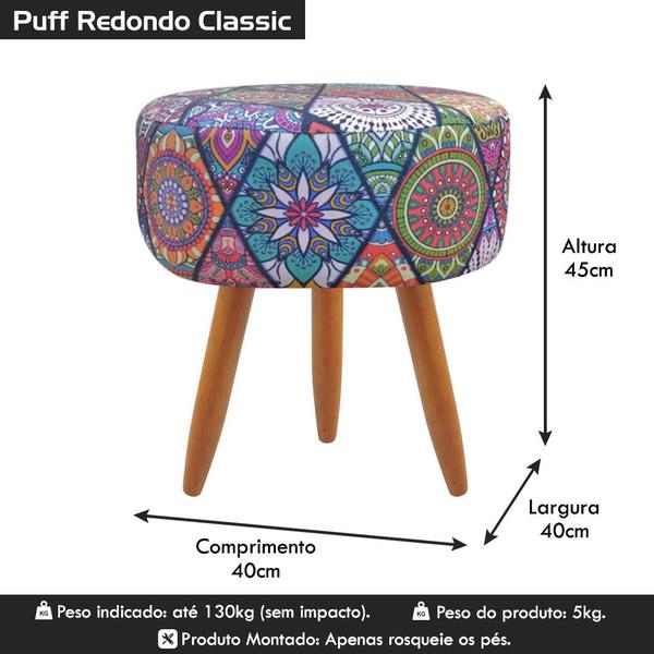 Imagem de Puff Banqueta Redondo Classic Para Sala Quarto Estampado Suede