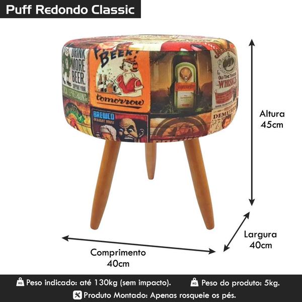 Imagem de Puff Banqueta Redondo Classic Para Sala Quarto Estampado Suede