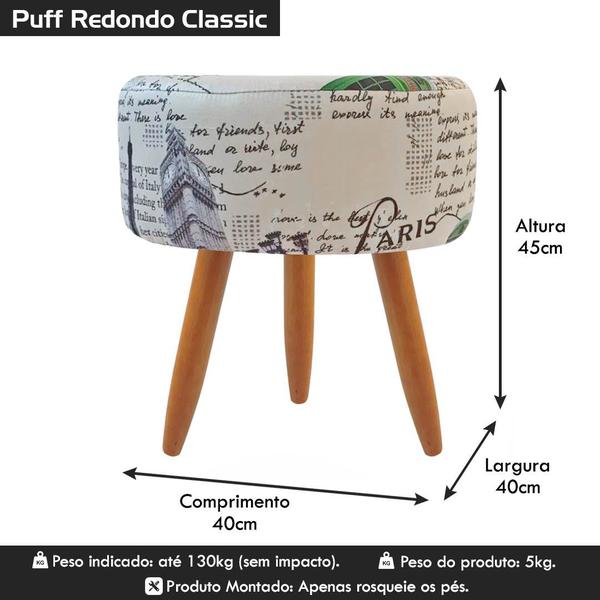 Imagem de Puff Banqueta Redondo Classic Para Sala Quarto Estampado Suede