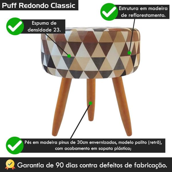 Imagem de Puff Banqueta Redondo Classic Para Sala Quarto Estampado Suede