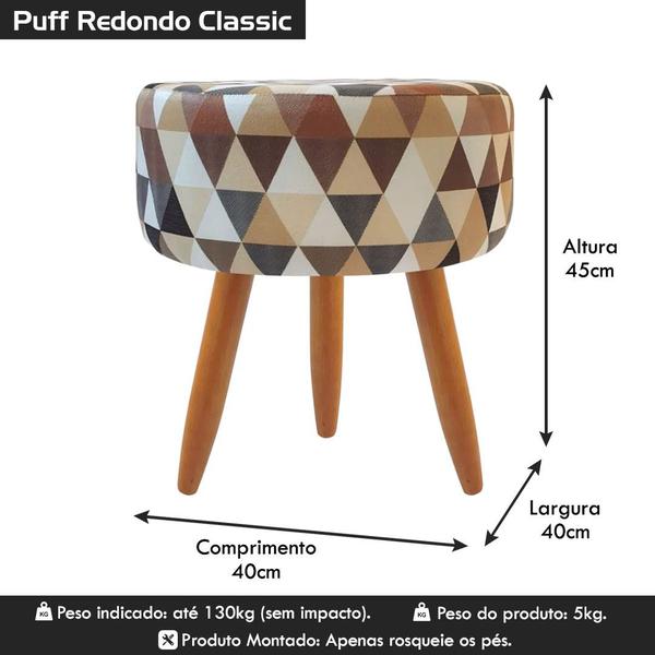 Imagem de Puff Banqueta Redondo Classic Para Sala Quarto Estampado Suede