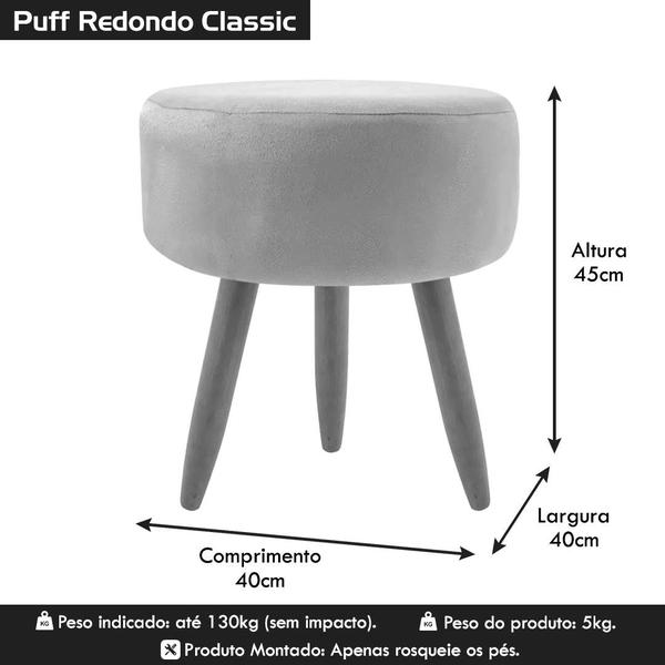 Imagem de Puff Banqueta Redondo Classic Suede Para Sala Quarto Escritório