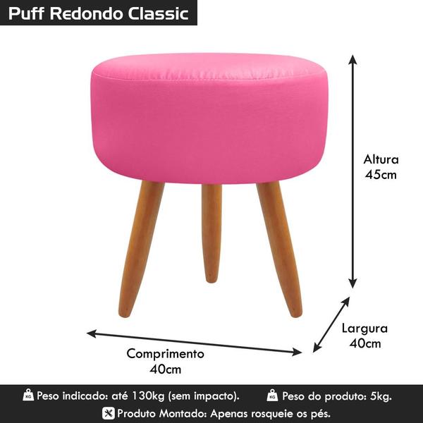 Imagem de Puff Banqueta Redondo Para Sala Quarto Penteadeira Sintético Rosa Pé Natural