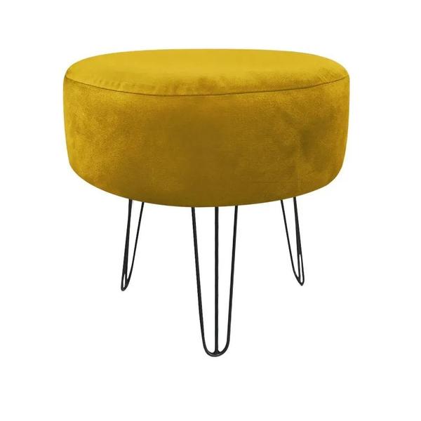 Imagem de Puff Banqueta Rio Redondo Suede Amarelo Pés De Aço Aramado - D'Rossi