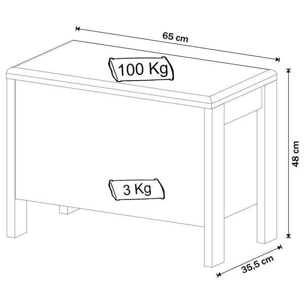 Imagem de Puff baú 65 cm az1013 branco/nogal - tecno mobili