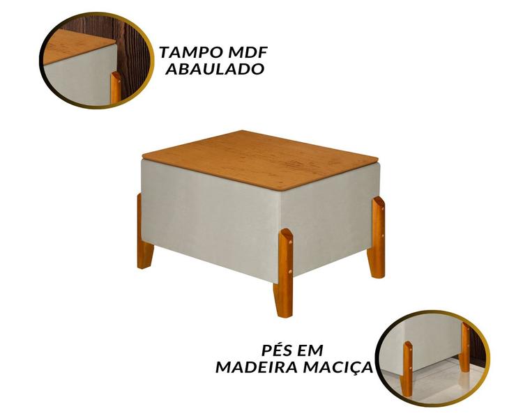 Imagem de Puff Baú Banco Decorativo Pés Madeira Recamier Decoração Closet Quarto Sala Nicho Organizador Calçadeira Roupas Quadrado Elegante Penteadeira