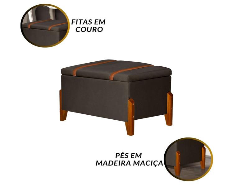 Imagem de Puff Baú Banco Pés Madeira Recamier Decoração Closet Quarto Sala Nicho Caixa Organizador Calçadeira Roupas Retangular Quadrado Elegante Penteadeira