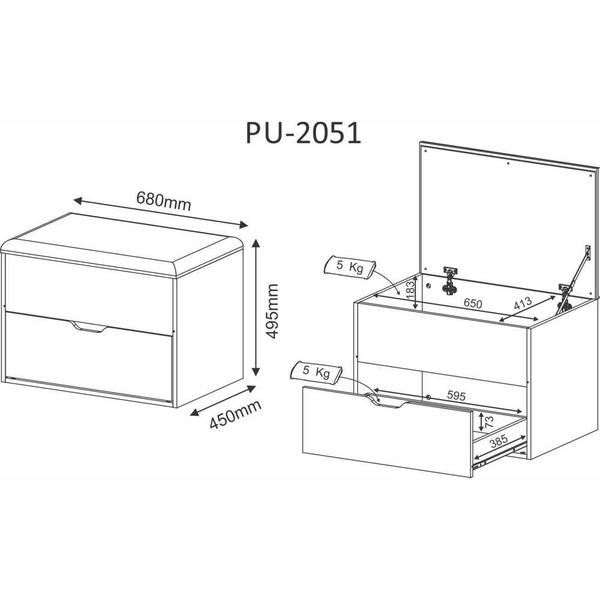 Imagem de Puff Baú Box Com Gaveta PU2051 Tecno Mobili