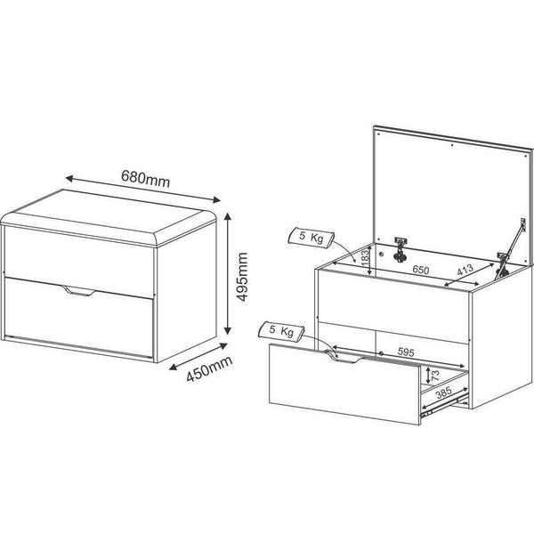 Imagem de Puff Baú Com Gaveta PU2051 Branco/ Rosa 408 - Tecno Mobili