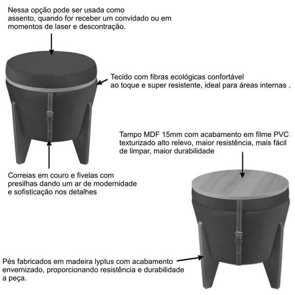 Imagem de Puff Baú Multifuncional Tampo Amadeirado Linho Chumbo