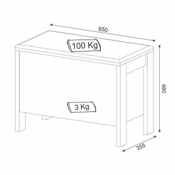 Imagem de Puff Baú Multiuso 65x35,5cm Com Assento Removível Az1013 Branco/ Nogal - Tecno Mobili